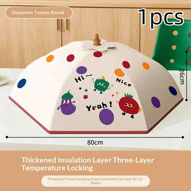 Foldable Insulated Food Cover Dustproof Warm Fresh Retaining Cute Cartoon Print for Patio Outdoor Dinner Use