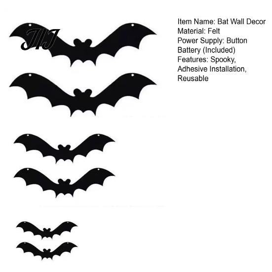 Scary Entrance Decor Halloween 3D Lighted Bat Wall Decor, Removable Felt Bats Stickers, Assorted Mounted Adornments Size, LED Glowing Clings