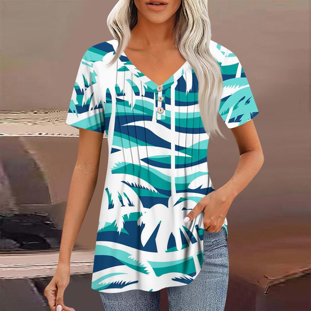 Женские рубашки с короткими рукавами, топы, элегантные повседневные рубашки, топы с V-образным вырезом и плиссировкой