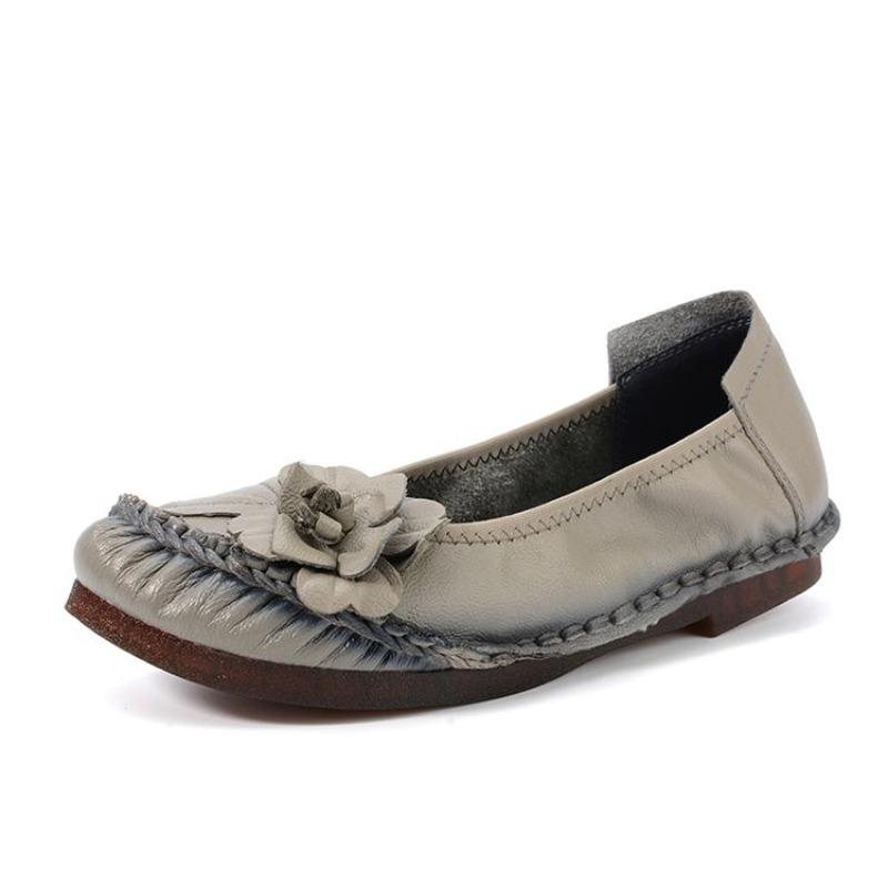 Женская обувь на плоской подошве из натуральной кожи, мягкие лоферы, женская повседневная обувь, однотонная винтажная женская обувь