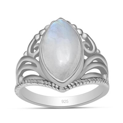 Кольцо с натуральным голубым огнем и лунным камнем, стерлинговое серебро 925 пробы, маркиза в форме шеврона, коронные кольца для женщин и девочек