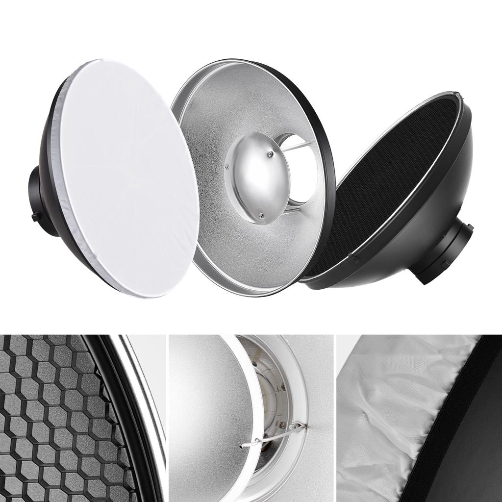 30cm 11.8in Standard Reflector Beauty Dish Bowens Mount with White Diffuser Reflector Honeycomb Grid for Studio