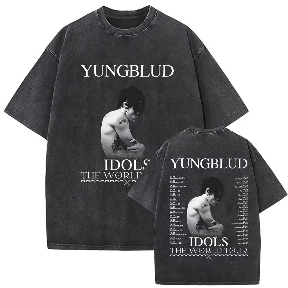Винтажные стираные футболки Yungblud IDOLS The World Tour Мужские Женские Хип-хоп Высокое качество Готические Оверсайз Футболки Уличная одежда