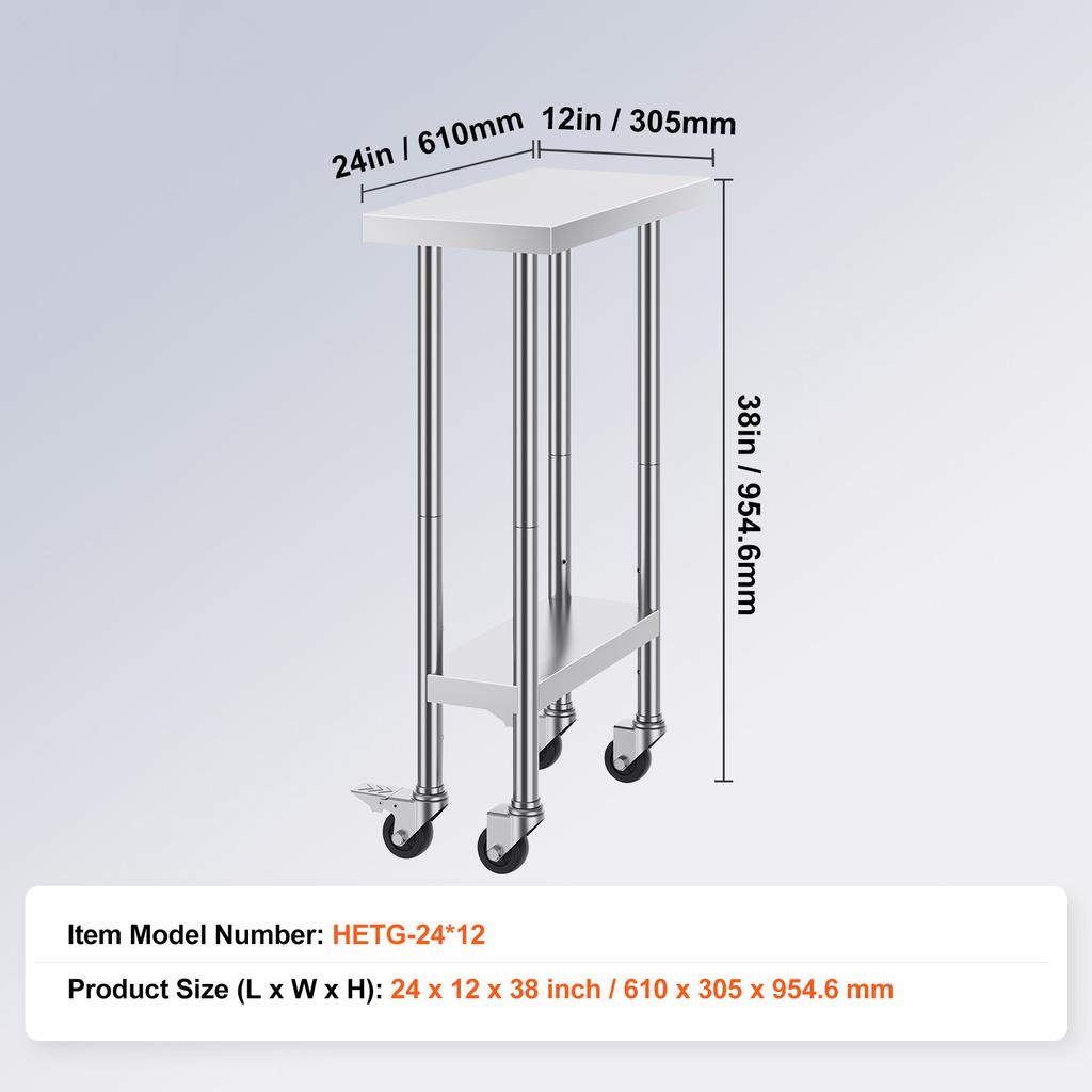 SucceBuy Stainless Steel Work Table with Wheels 3 Adjustable Height Levels Heavy Duty Food Prep Worktable for Commercial Kitchen