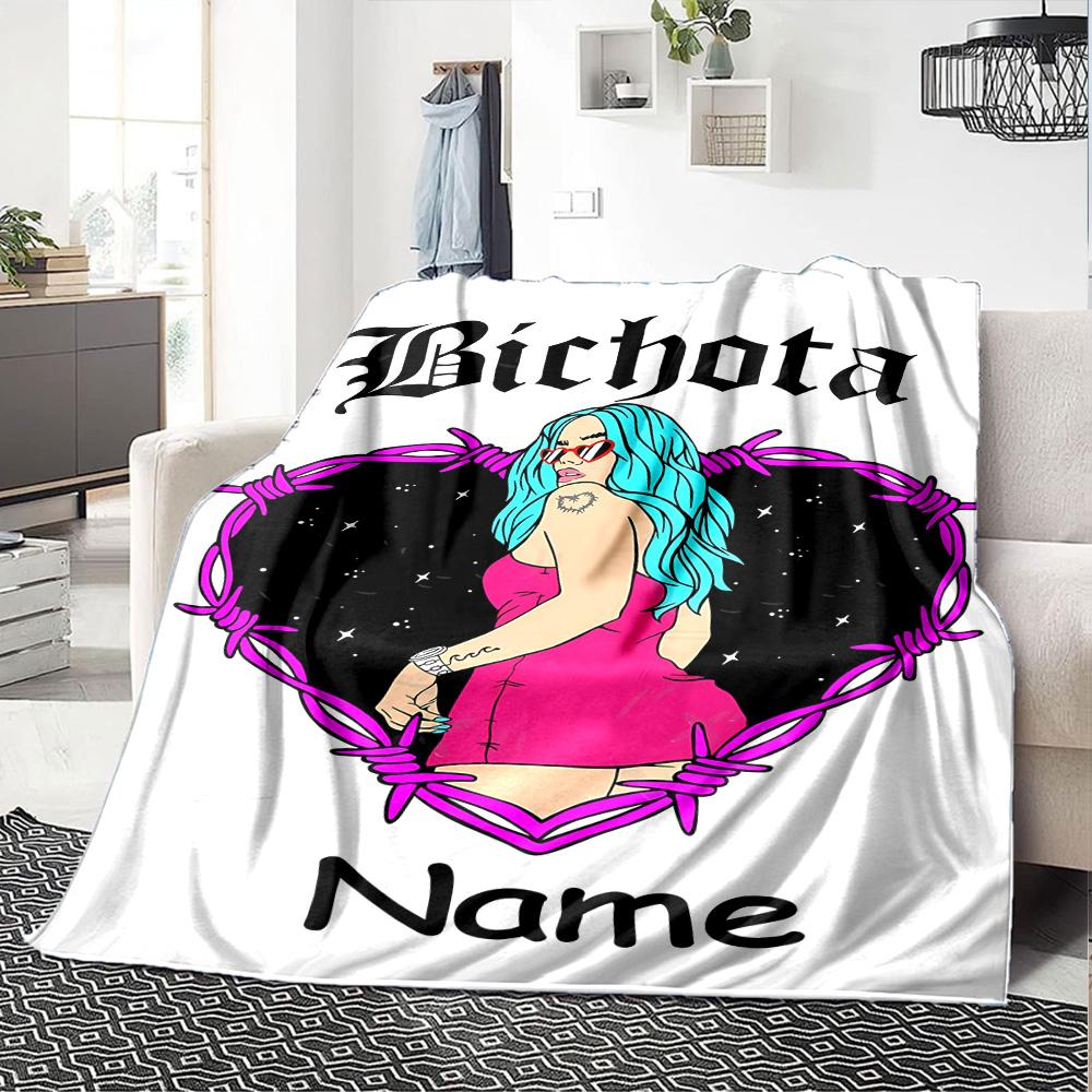 Customiz Name Personality singer Karol G Blanket Soft &Warm Sofa Office Bed Travel Lunch Break Blanket, Gift Suitable All Seasons