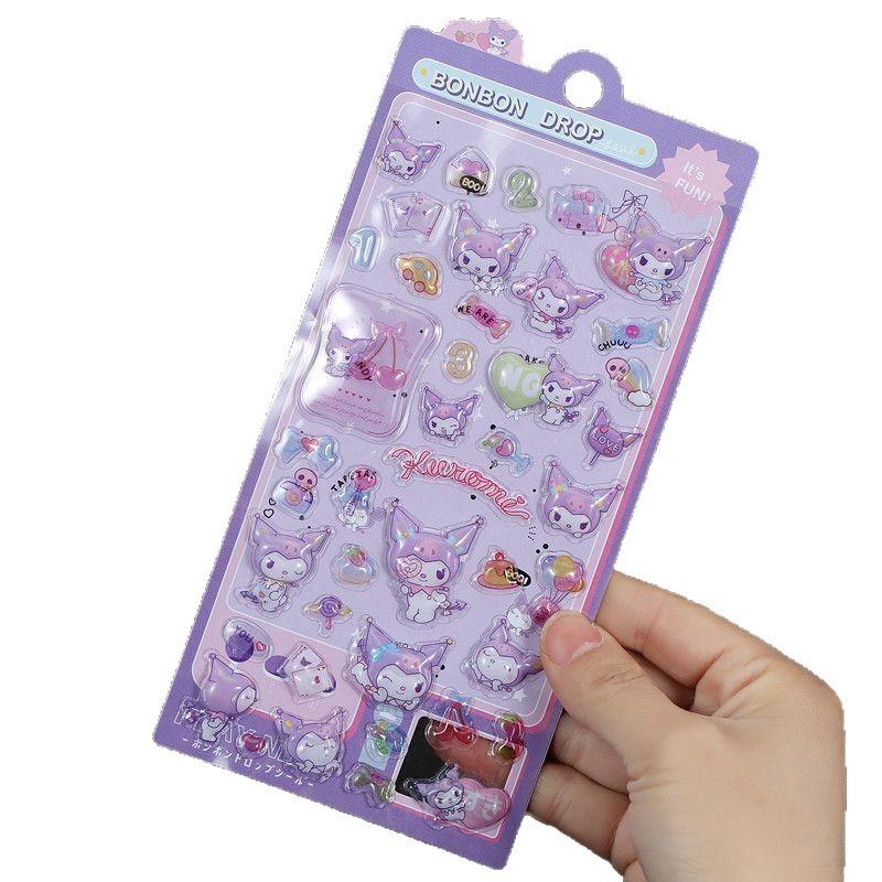 Милые объемные наклейки Hello Kitty Kawaii 3D Sanrio Наклейки Kuromi Cinnamoroll Melody Pochacco Мультяшные Детские Игрушки