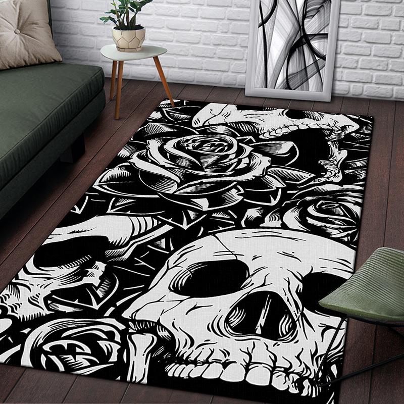 Винтажный декоративный череп с узором розы, декоративный квадратный ковер, современный дом, гостиная, пол, матовый ковер для спальни, художественный коврик для плаката