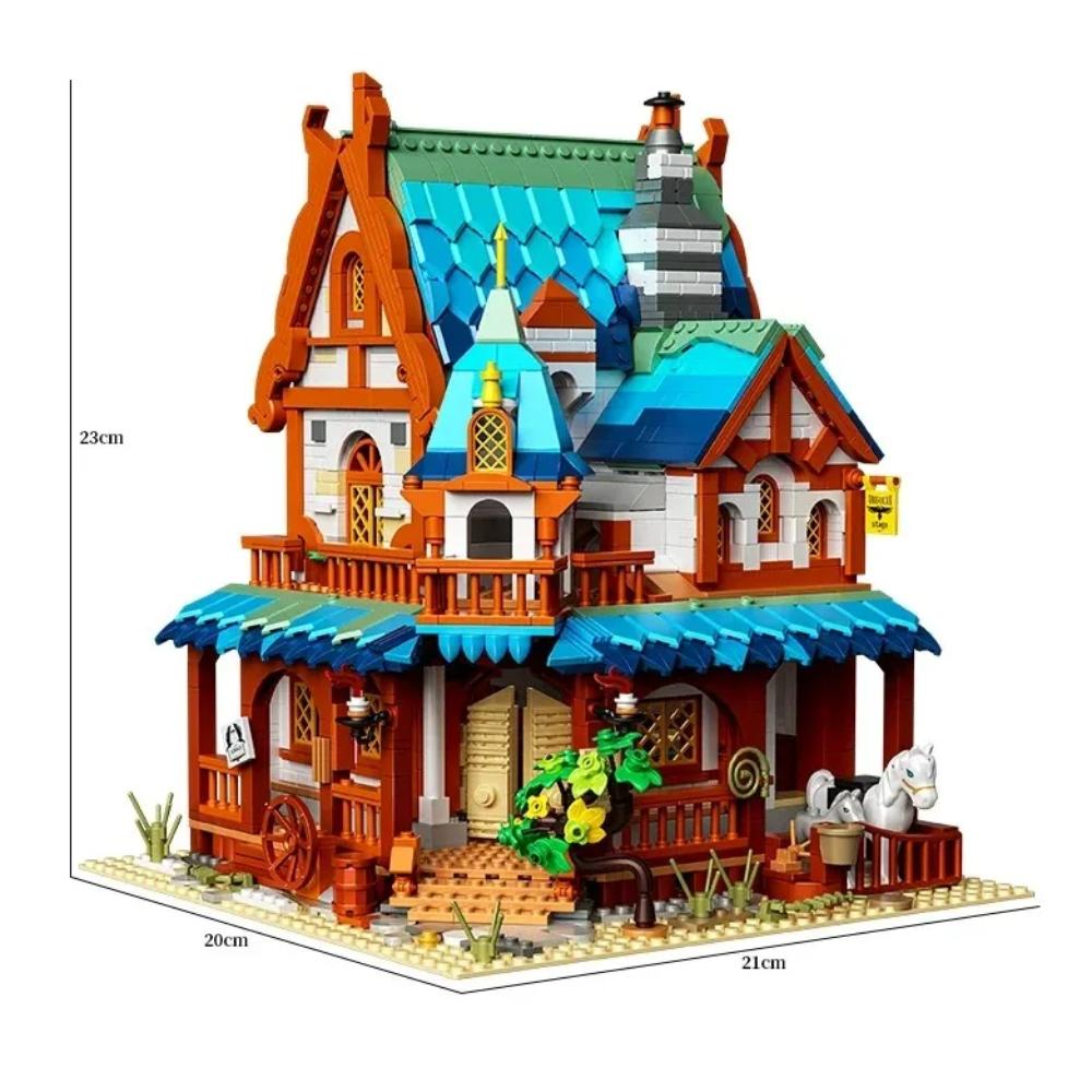 Средневековый замок Архитектура усадьба сцена строительный блок лес хижина город ландшафт модель сборка кирпичи игрушка подарки БЕЗ КОРОБКИ