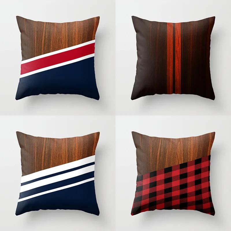 Подушка для дивана в фермерском стиле с рисунком под дерево и мрамором, модная наволочка с геометрическим узором