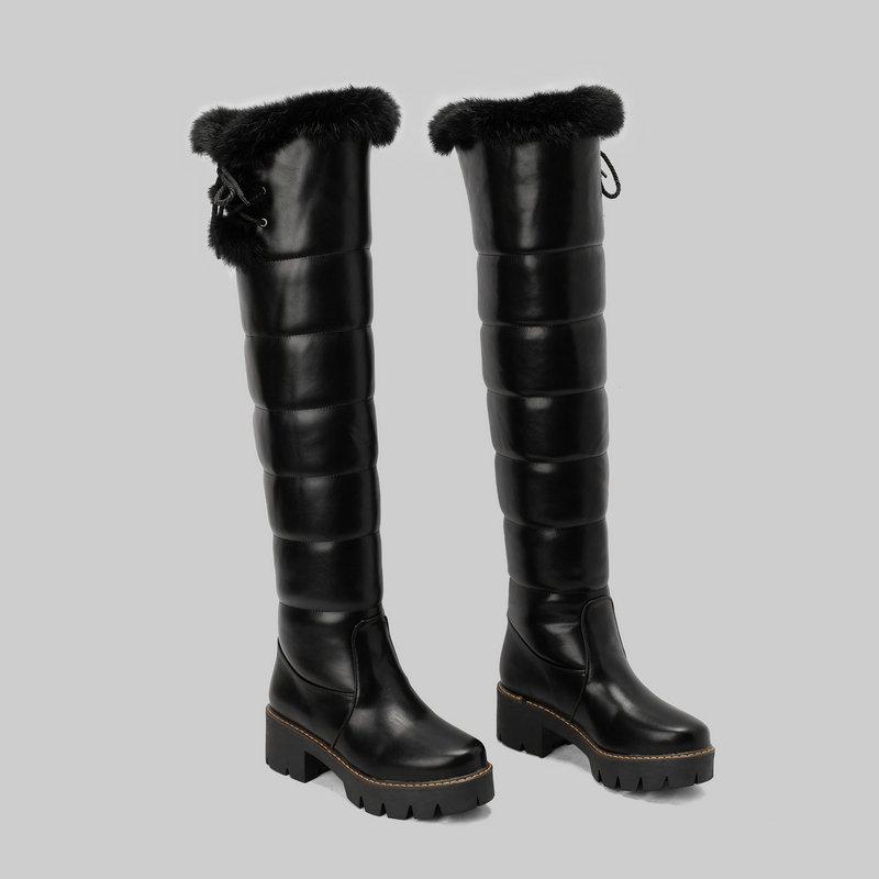 Женские сапоги выше колена с высокими сапогами из натурального кроличьего меха. Женские зимние зимние сапоги.