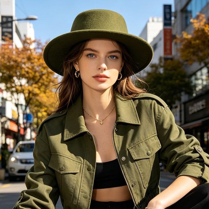 Women S Solid Flat Top Fedora Hat Warm Autumn Winter Elegant Casual