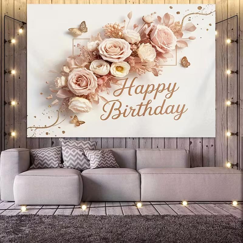 2D Happy Birthday Floral Backdrop Butterfly Party Background