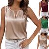 Women's Fashionable Design Sexy Satin Pleated T-shirt Satin Vest Hollow Sleeveless Top