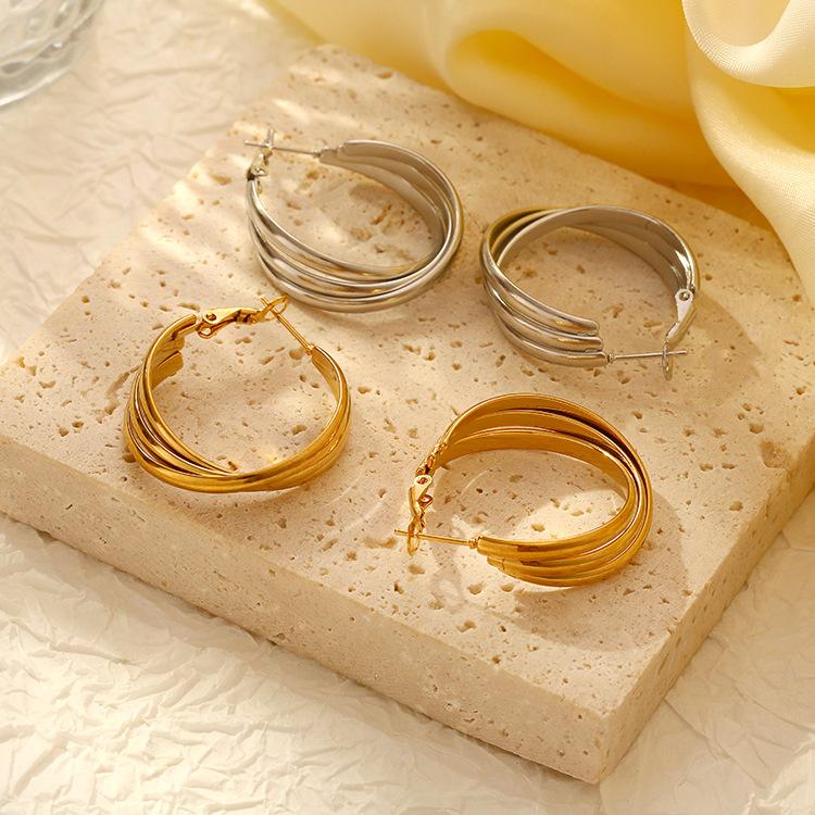 Трендовые круглые многослойные серьги из нержавеющей стали женские трендовые серьги премиум-класса с покрытием из 18-каратного золота