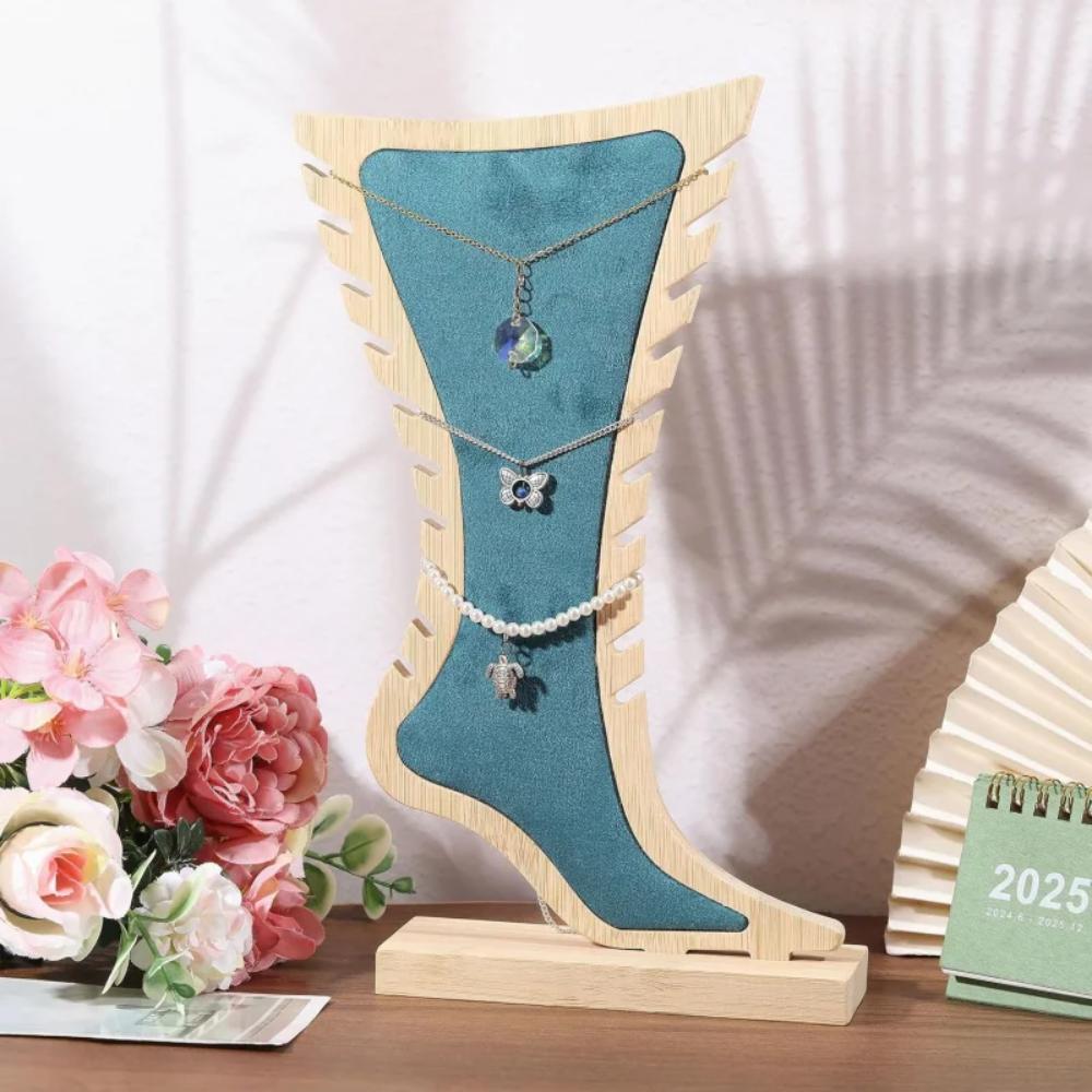 Foot Shaped Velvet Wooden Board Holder Storage Jewelry Hanging Stand Necklace Display Stand  Store