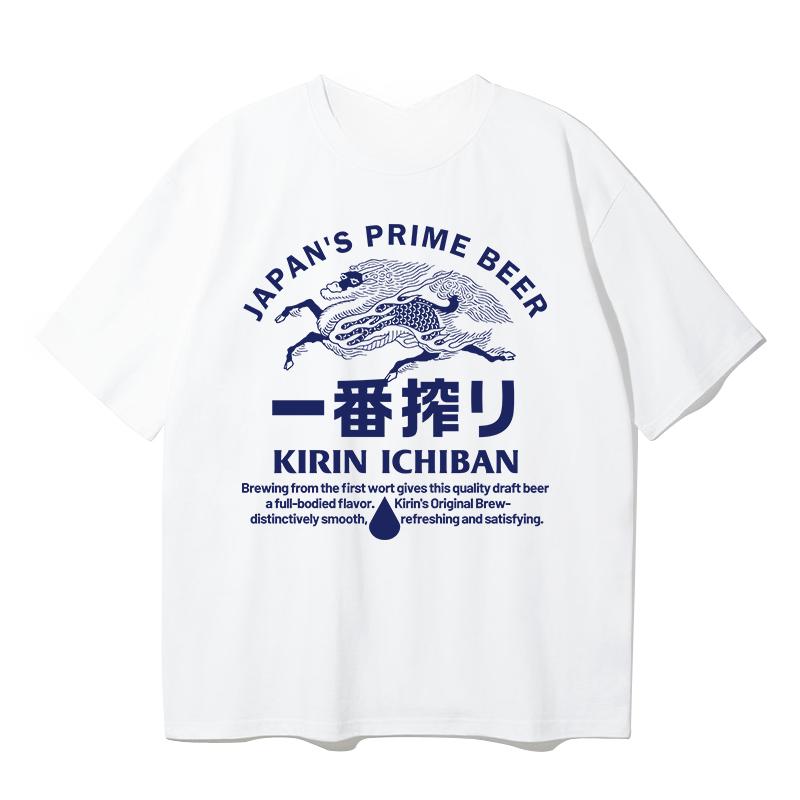 Японская футболка KIRIN Kirin Beer Летняя Мужская и Женская в Едином Стиле Американский Ретро Ins Мода Свободная Короткая - Мужская ...