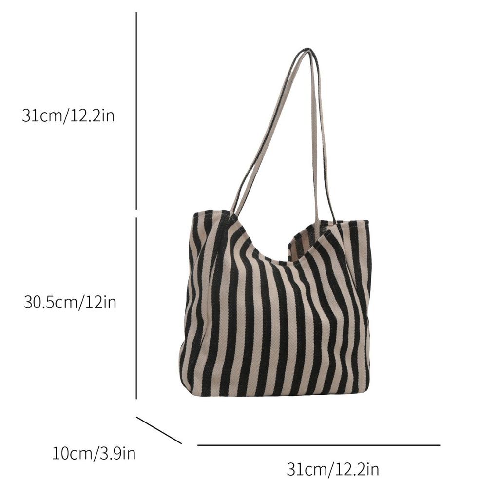 Korean Niche Shopping Bag 2025 New Tote Bag Retro Literary Shoulder Large Bag Small Fresh Striped Canvas Bag