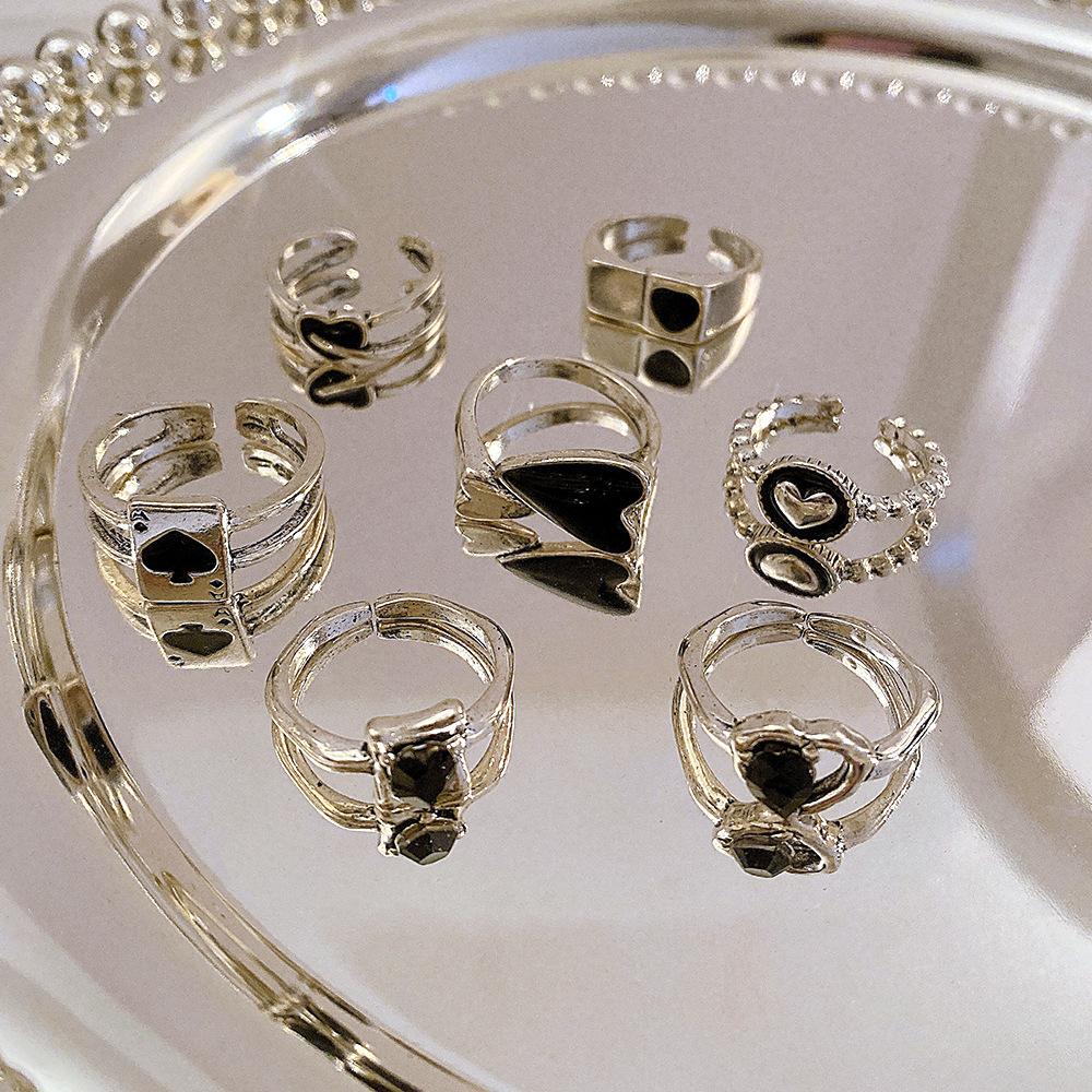 Retro Silver Color Heart Butterfly Ring For Women Punk Geometric Antique Snake Opening Adjustable Rings Y2K Trendy Jewelry Gifts