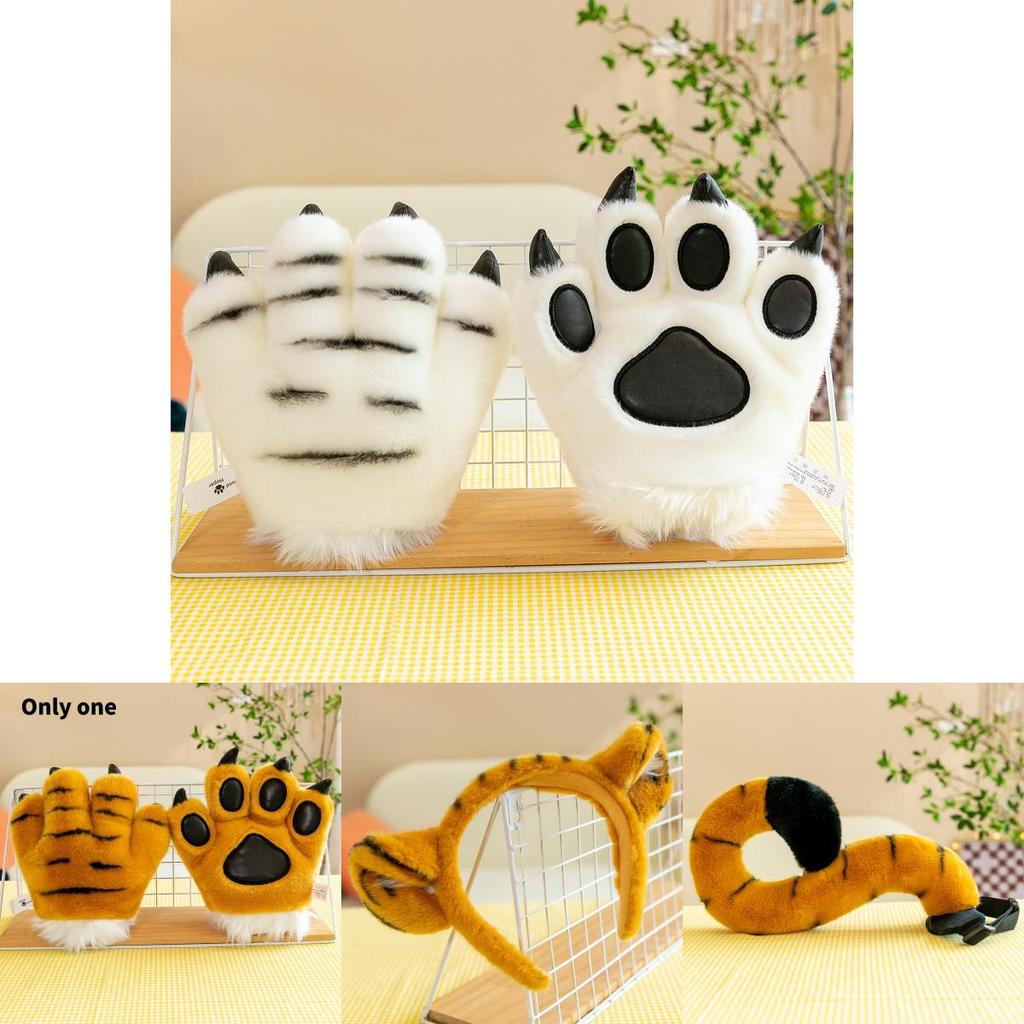 Милая плюшевая повязка на голову с тигровой лапой и хвостом для сценических выступлений и вечеринок в животной тематике