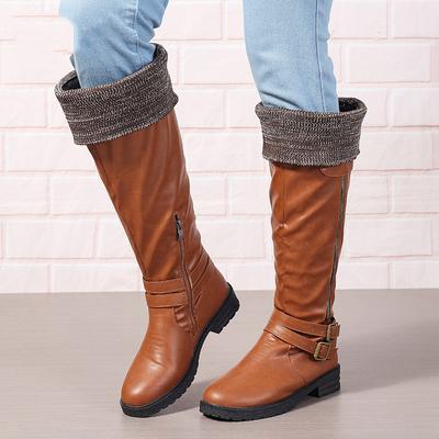 Женские длинные сапоги на осень и зиму, европейский и американский стиль, низкий каблук, высокие сапоги, женские кожаные сапоги больших размеров