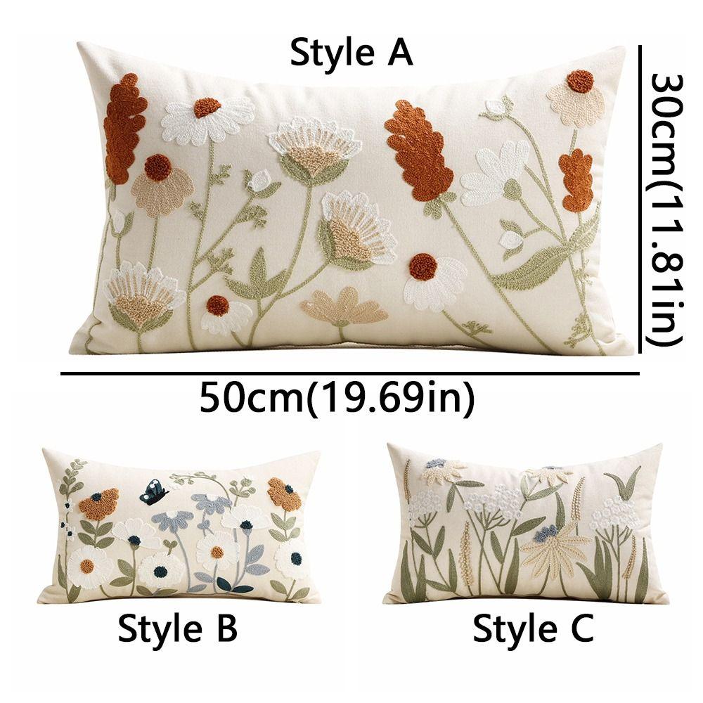 Pastoral Floral Embroidered Cushion Cover Canvas Decorative Pillow Case Living Room