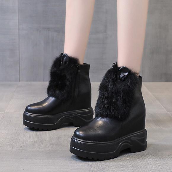 Новые массивные ботинки, женские непромокаемые ботинки на кроличьем меху, теплые кроссовки на высокой платформе, зимние кожаные зимние ботинки, ботильоны на толстой подошве