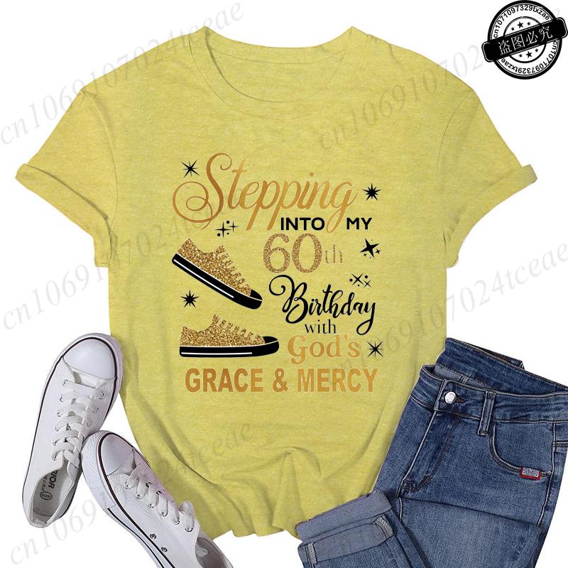 Stepping Into My 60th with Gods Grace and Mercy Shirt for WomenFaith Birthday TShirtsWomens Tee Tops TShirtsGift for Her