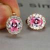 Dainty Bridal Crystal Oval Trendy Female Red Zircon Stone Earrings Vintage Rose Gold Color Wedding Jewelry For Women