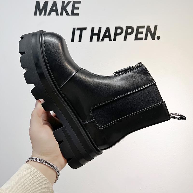 Мужские ботинки мартин, британский стиль, осень-зима, толстая подошва, увеличивающие рост, черные, в стиле рабочей обуви, ботинки-локомотивы 50552-A