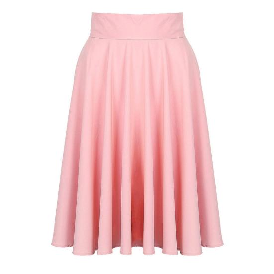 Women Skirt Elastic High Waist A-Line Style Skirt Solid Color Large Hem Skater