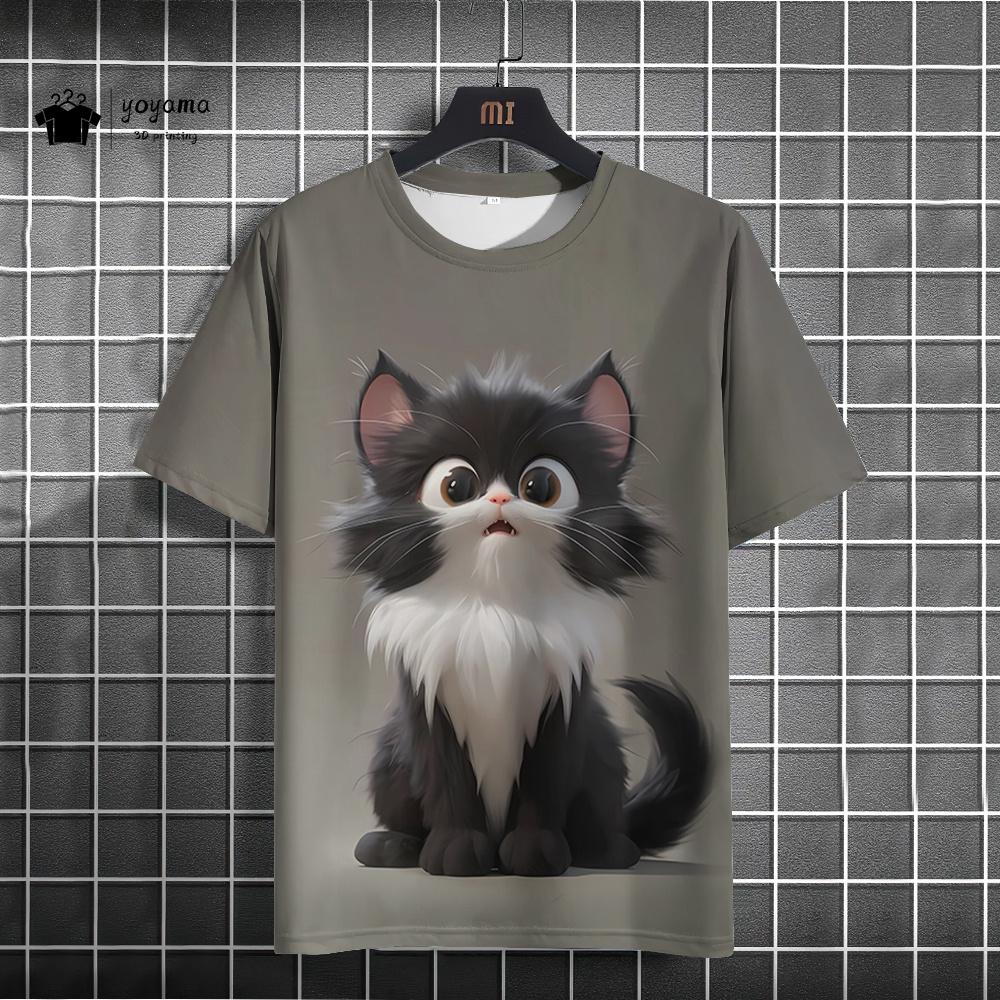 Футболка мужская с рисунком кошки, 3D забавный принт с животными, короткий рукав, свободные повседневные топы, летние мужские повседневные футболки для активного отдыха