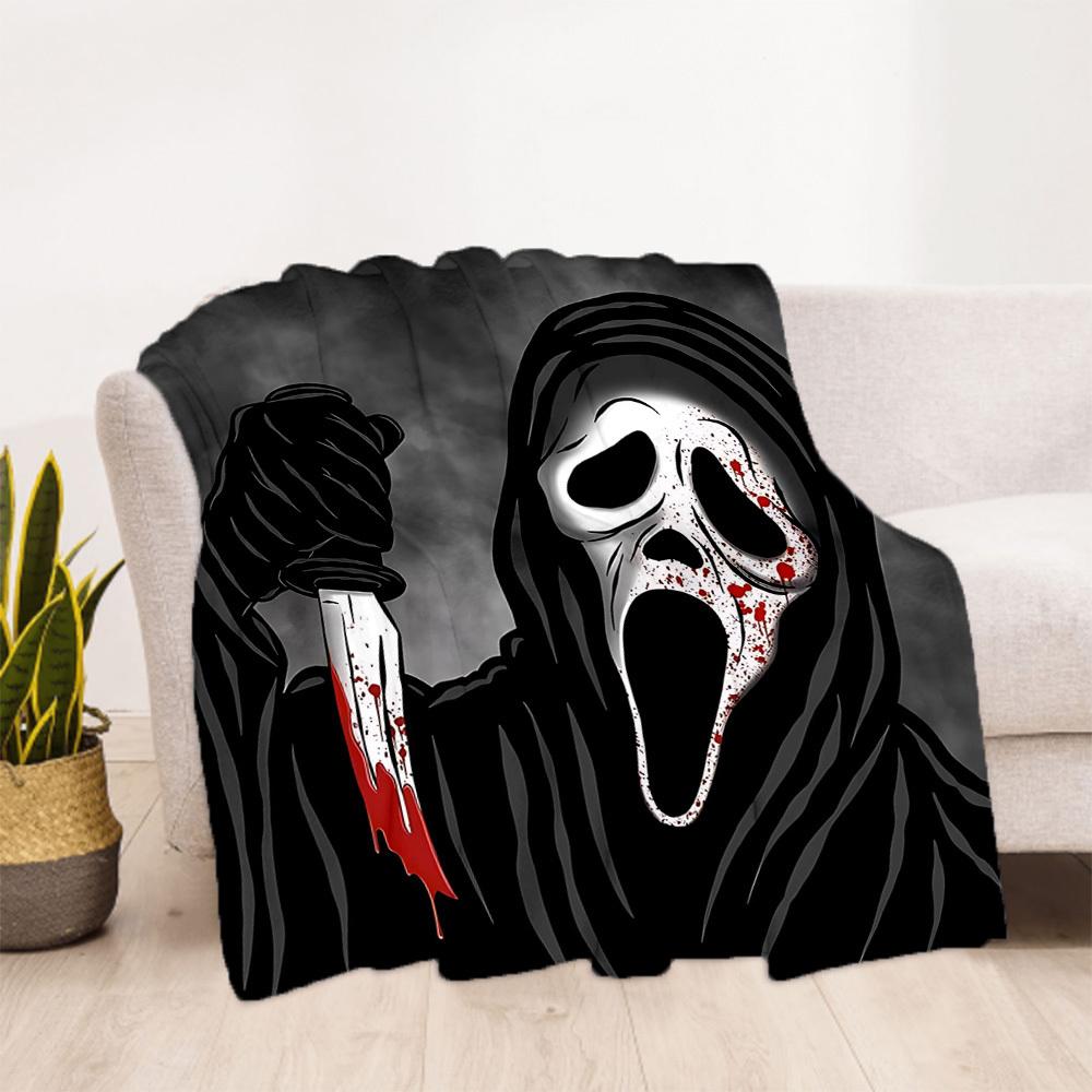 1 шт. Плед Фланелевый с Принтом Ghostface Scream для Улицы - Легкий Мягкий Теплый Всесезонный Плед с HD Печатью для Дивана, Кровати, Путешествий, Кемпинга 038
