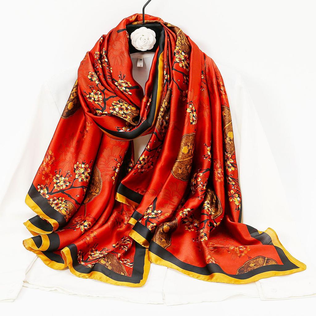 180*90CM Fashion Dustproof Big Bandanna Popular Satin Finish Silk Shawls Scarves Luxury Print Sunscreen Beach Towel