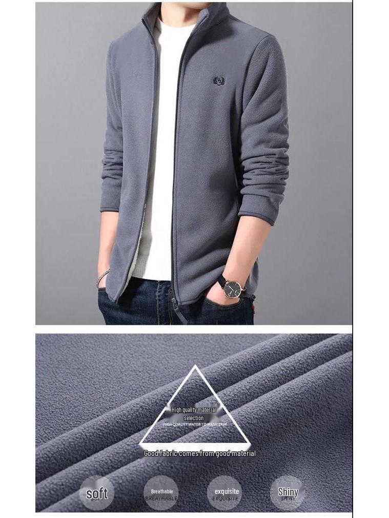 Woodpecker Men's Fleece-Lined Cardigan: Autumn/Winter Casual Stand-Up Collar Jacket