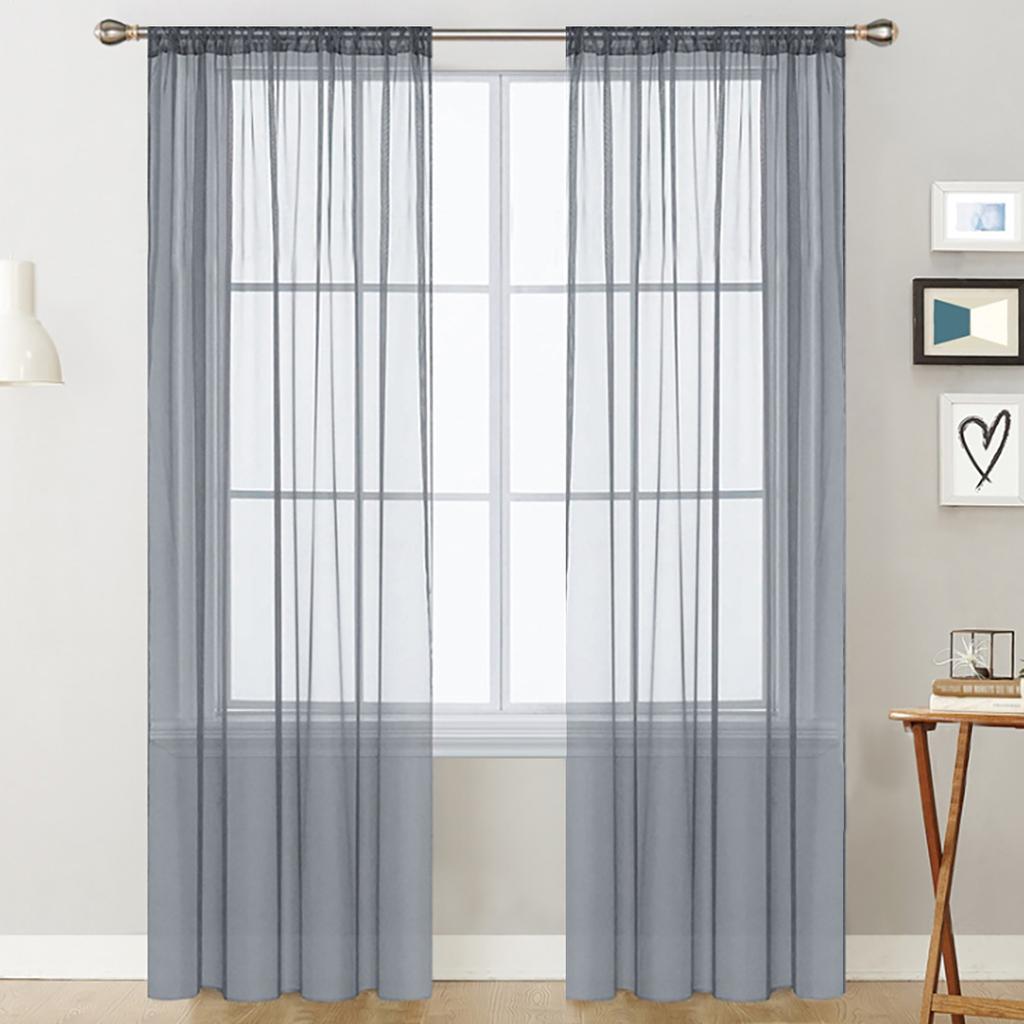 1pc Modern Solid Colour Sheer Curtain, Rod Pocket Curtains for Living Room Bedroom, Home Decoration, French Window Screen