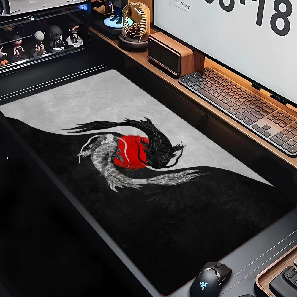 Japanese Yin Yang Koi Fish XXL Large Mouse Pad Ink Wash Cherry Blossom Desk Mat Non-Slip Rubber for Gaming Office Home Desktop