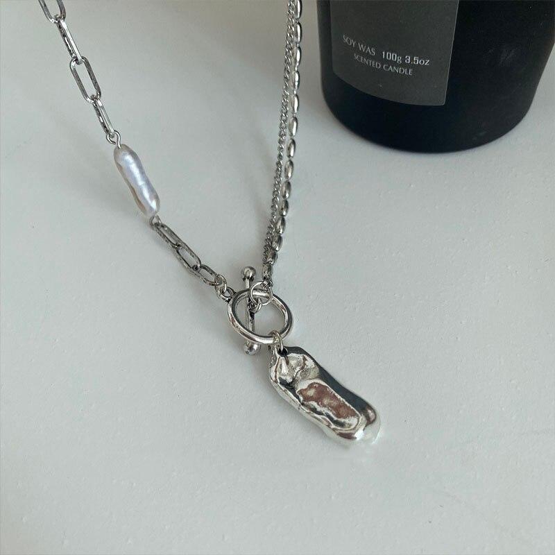 Ожерелье из стерлингового серебра 925 пробы с нерегулярным жемчугом в стиле барокко для женщин, геометрическое ожерелье с застежкой OT, вечерние украшения, новинка