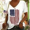 Flag Print V Neck T-Shirt, Casual Short Sleeve T-Shirt For Spring & Summer, Women's Clothing