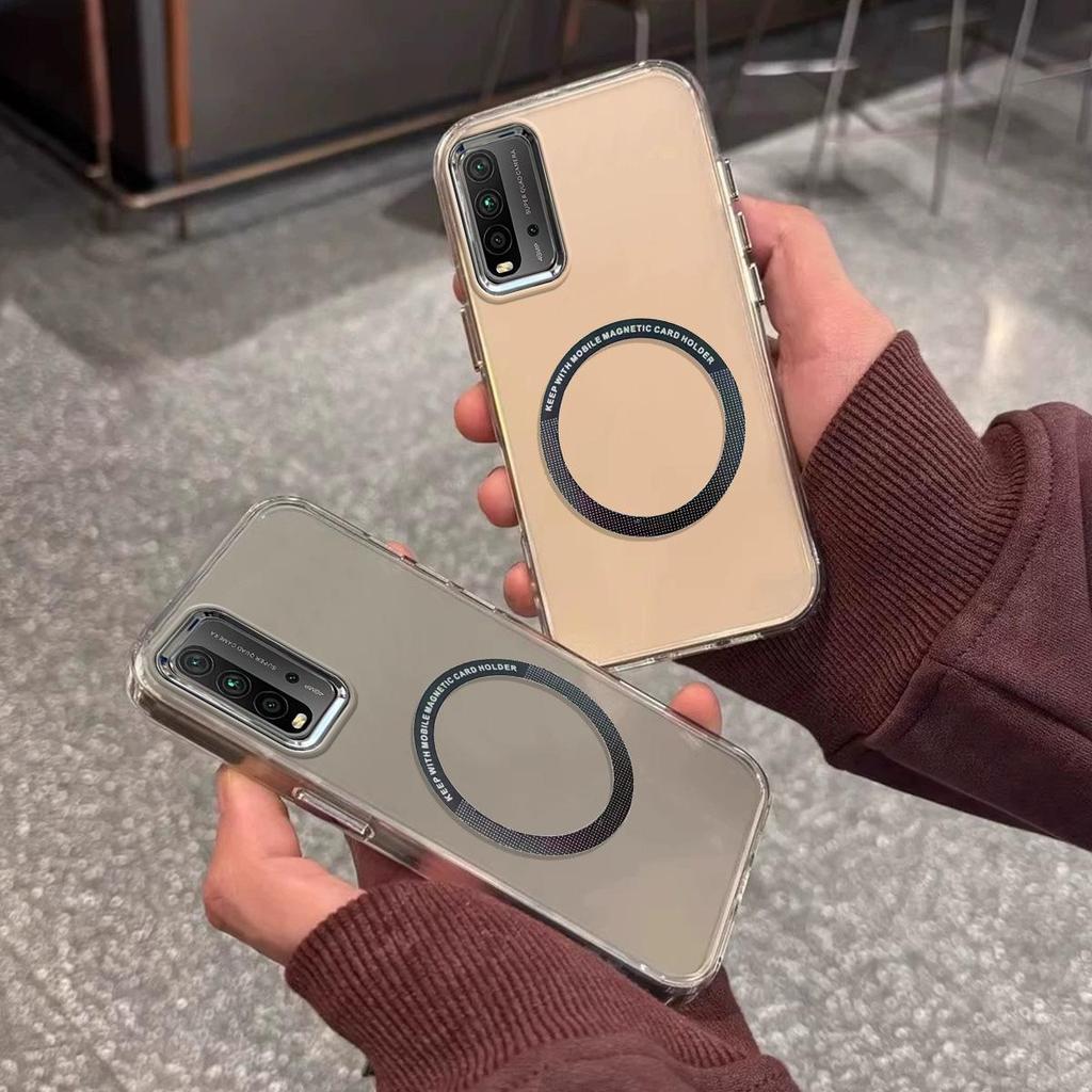 Case for Xiaomi Redmi 9T Minimal Semi-Transparent Magnetic Casing Raised Electroplated Lens Bezel Anti-Slip Drop Resistant Protective Shell