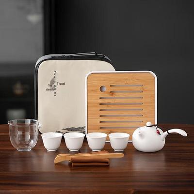 Дорожный набор для чая с чайником с боковой ручкой из династии Сун (Wushiyuan Ding Kiln) в тканевом мешке