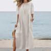 Women's Casual Dress Loose Fitting Dress Solid Color Dress Short Sleeved Long Dress