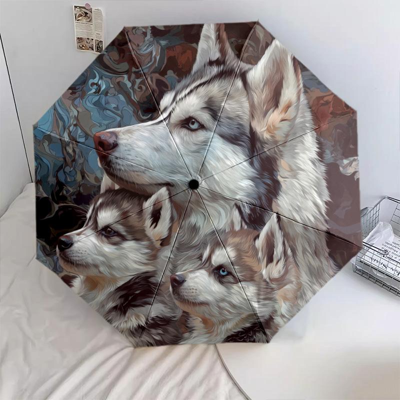Узор "Три Волка", автоматический складной зонт, портативная и складная конструкция, 8 спиц, рождественский или день рождения подарок.