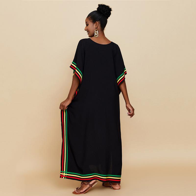 Black Beach Kaftans Color Block Women Maxi Dresses Summer Holiday Bathing Suits Factory Supply