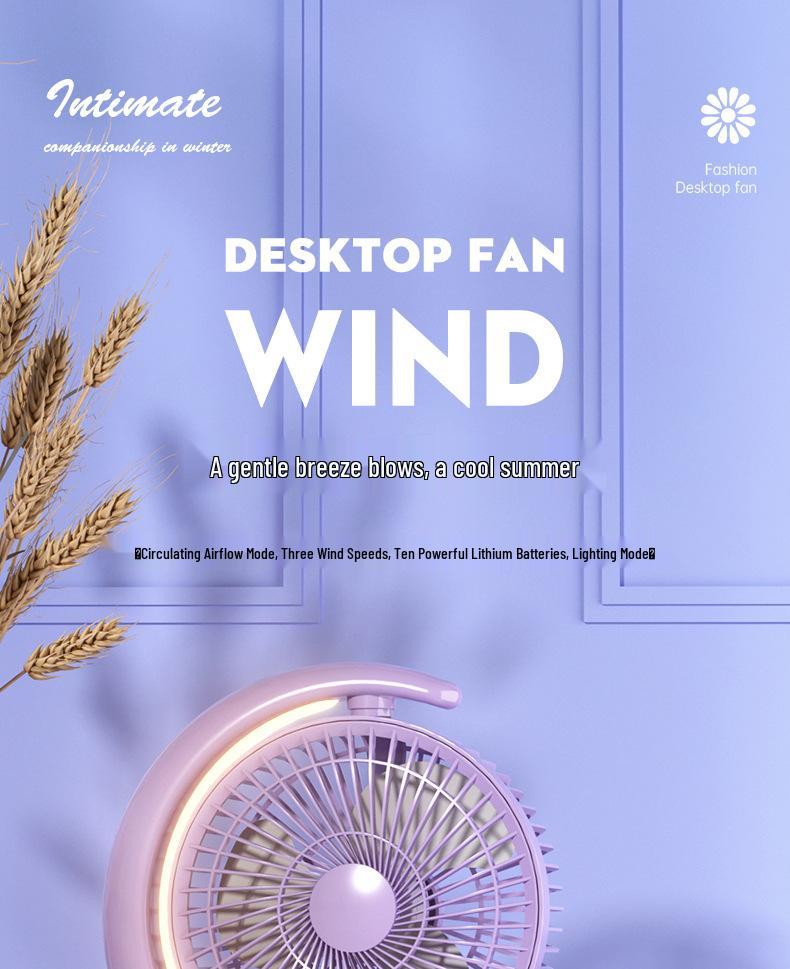 USB Rechargeable Multi-functional Silent Mini Desk Fan with Light