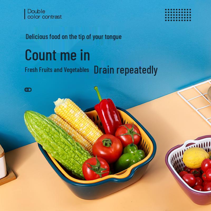 Six-Piece Double-Layer Kitchen Basket Set for Washing Fruits and Vegetables