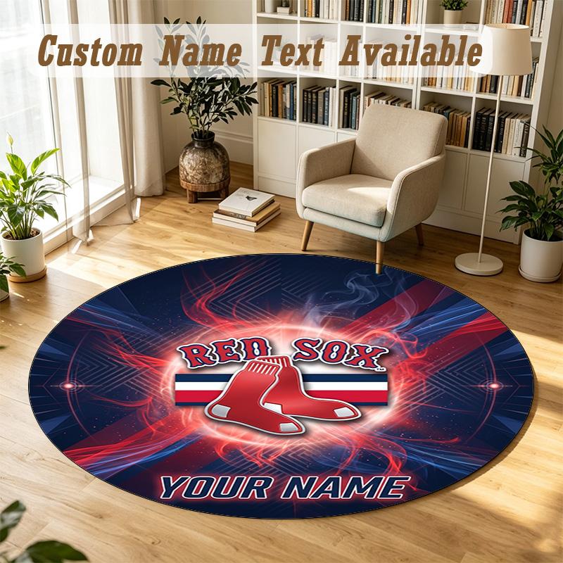 Round Rug Custom NameBoston Red Sox Pattern Non Slip Carpet Home Floor Decor
