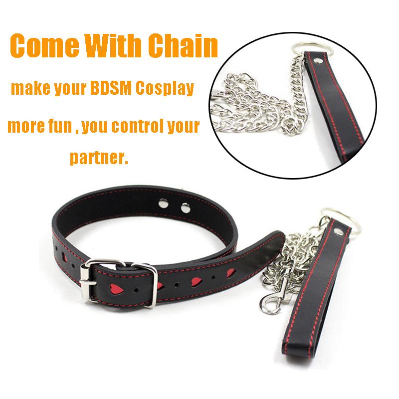 Bdsm Puppy Play Leather Dog Neck Collar With Leash Chain SM Neck Bondage Harnes Choking Necklace Dog Slave Cosplay Adult Sex Toy