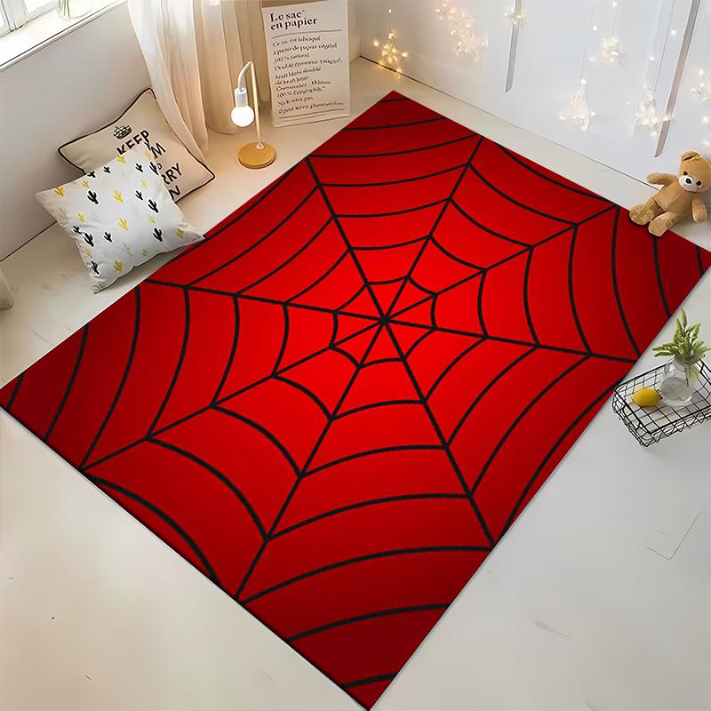Red Spider Web Pattern Design Rug - Non-slip rug suitable for living room and bedroom sofas.