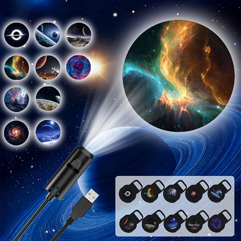 USB Powered LED Galaxy Projector 10 Replaceable Lamp Sheets Atmosphere Light Bedroom Ceiling