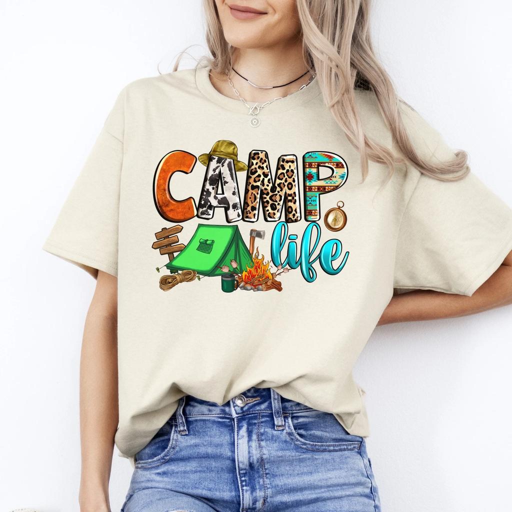 Camp life T-Shirt summer tent camper Unisex tee White Sand Sport Grey